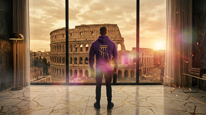 Fotograma del capítulo 1: un hombre mira el coliseo desde su ventana
